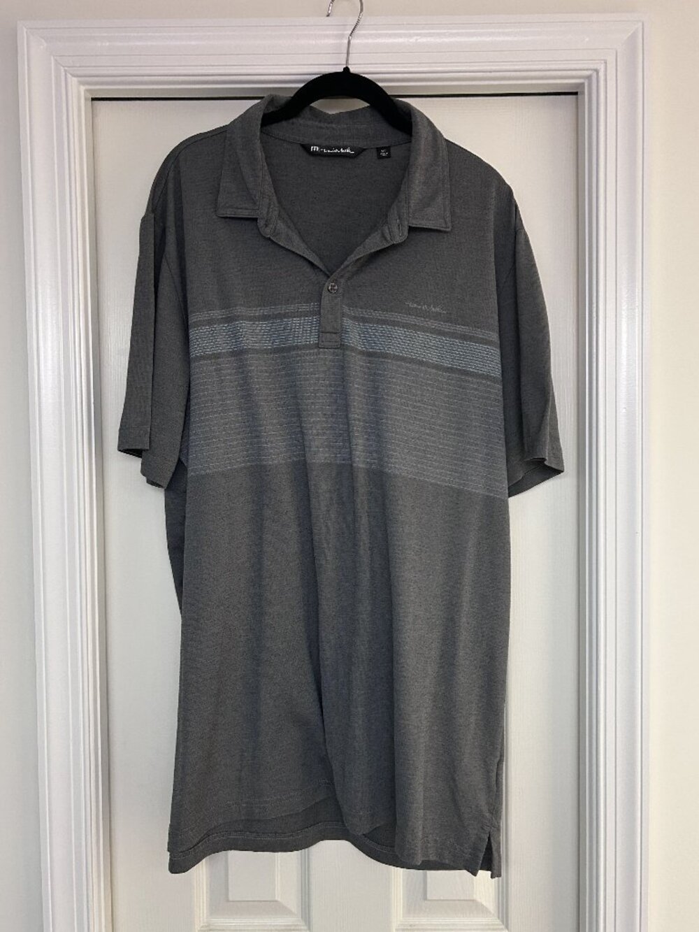 TravisMathew Chest Stripe Golf Polo Men's XXL Gray Blue